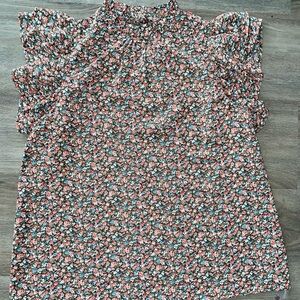 Entro Pink and Red Ruffled Cap Sleeve Blouse